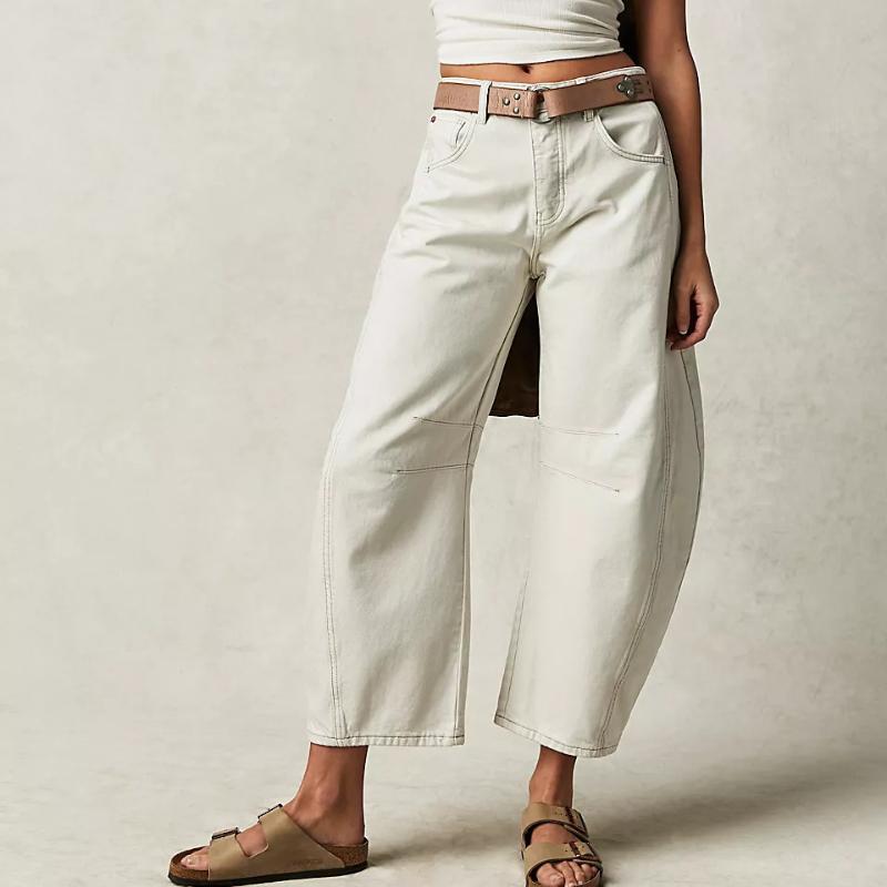 

GMXIA Мода Повседневные женские свободные брюки с широкими штанинами средней посадки из выстиранного денима XL белый