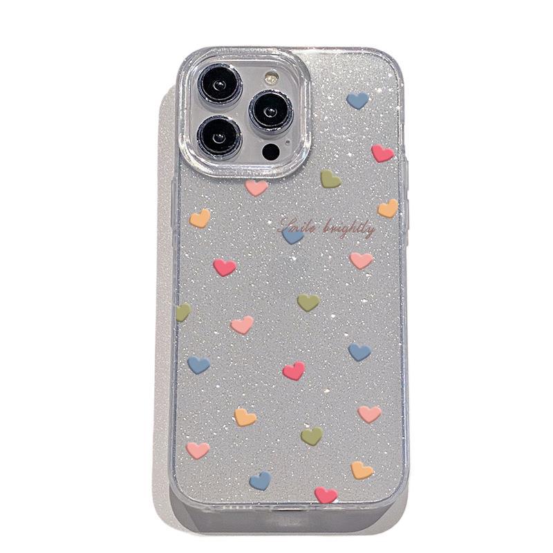 Color love simple mobile phone case Apple 16Pro glitter anti-drop protective case iPhone15promax women's model