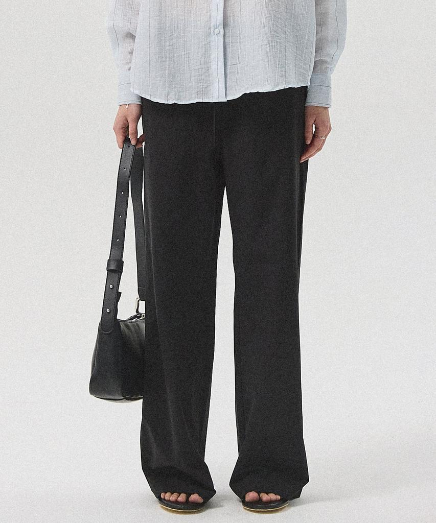 Aheule Ciro Cotton-Touch Banding Wide Straight Pants_Black