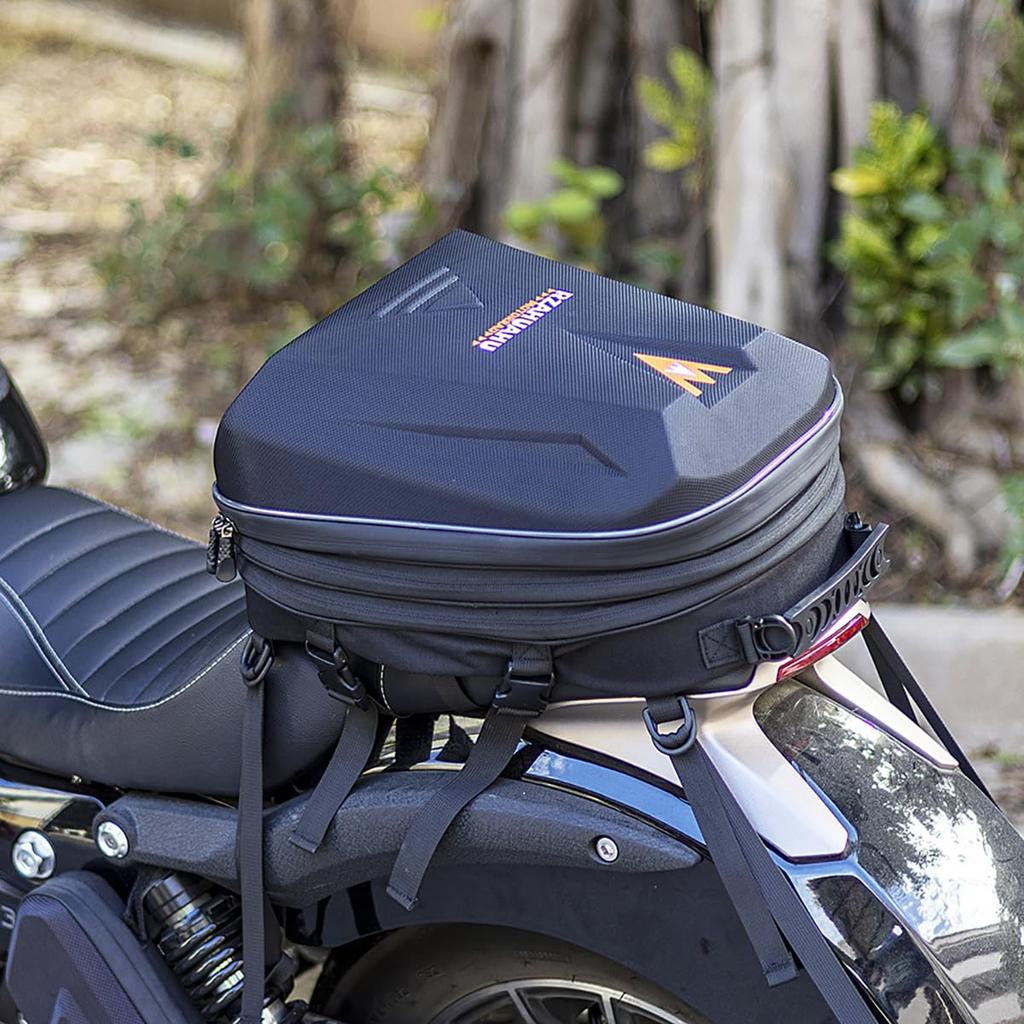Motorcycle Seat Bag for Expandable Helmet Secure Black Bag/Touring Motorcycles, 20L-28L, Bag, Water-Repellent, Scratch-Resistant, Fit,