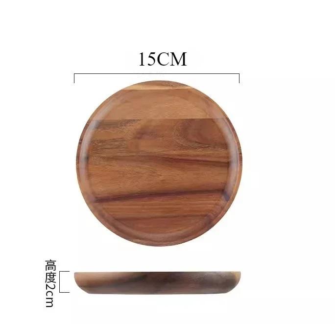 Wooden Round Tray Acacia Wood Home Coffee Bread Plate Multi-Purpose Solid Wood Afternoon Tea Treats