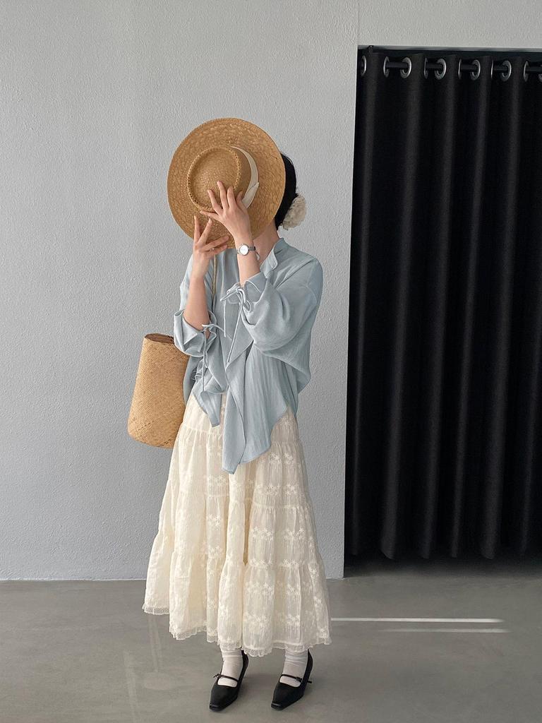 Jiang Zuo French Lace Embroidered Long Skirt - Women's 2026 Spring Large Swing Style