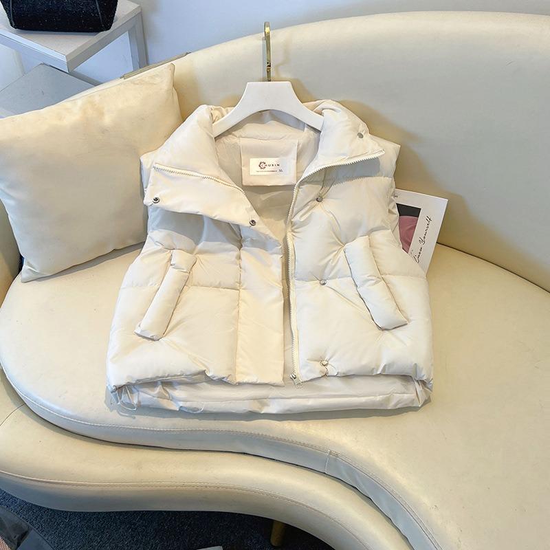 Cotton Vest Women's Autumn and Winter New Stand-up Collar Thickened Loose Short Sleeveless Cotton Vest Jacket Trendy