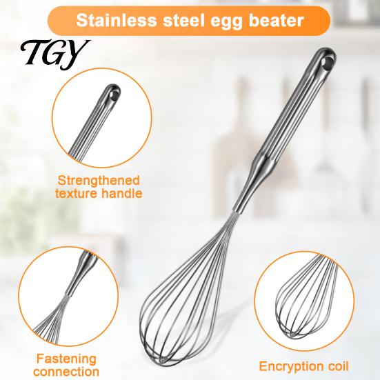 Kitchen Gadgets for Home Cooking Stainless Steel Egg Beater, Anti-slip Long Handle Durable Whisk, Commercial Grade Whisk Manual Mixing Tool Sauces And