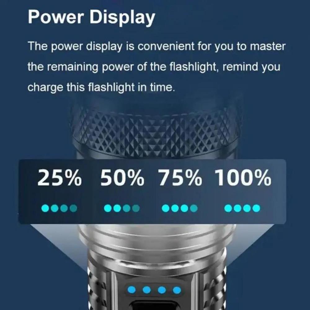 High Power 10000LM LED Flashlight Built-in Battery USB Rechargeable Strong Light Torch Outdoor Camping Hiking Lantern