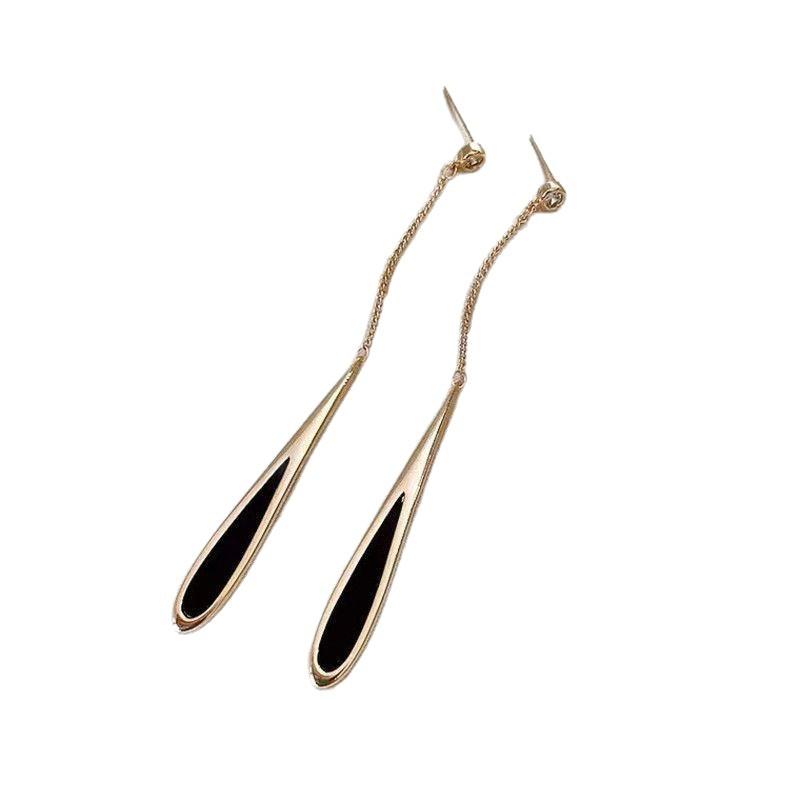Fashion Long-chain Black Drop-shaped Fringed Earrings - Minimalist Style Pendant Earrings