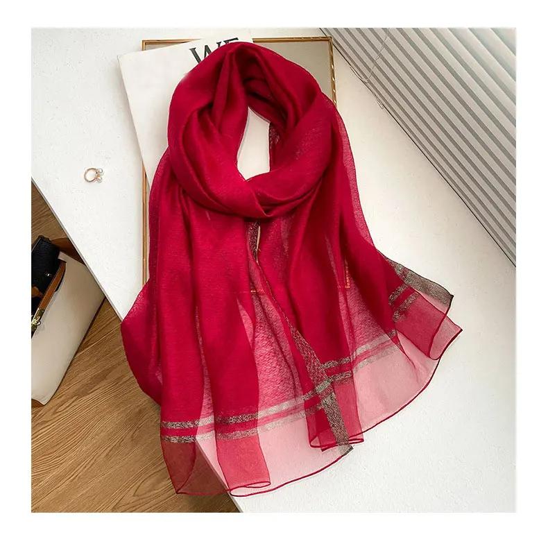 Four Season Silk Wool Scarf Women Hijab Plaid Pashmina Shawls And Wrap Luxury  Bandana Bufanda Blanket Scarves
