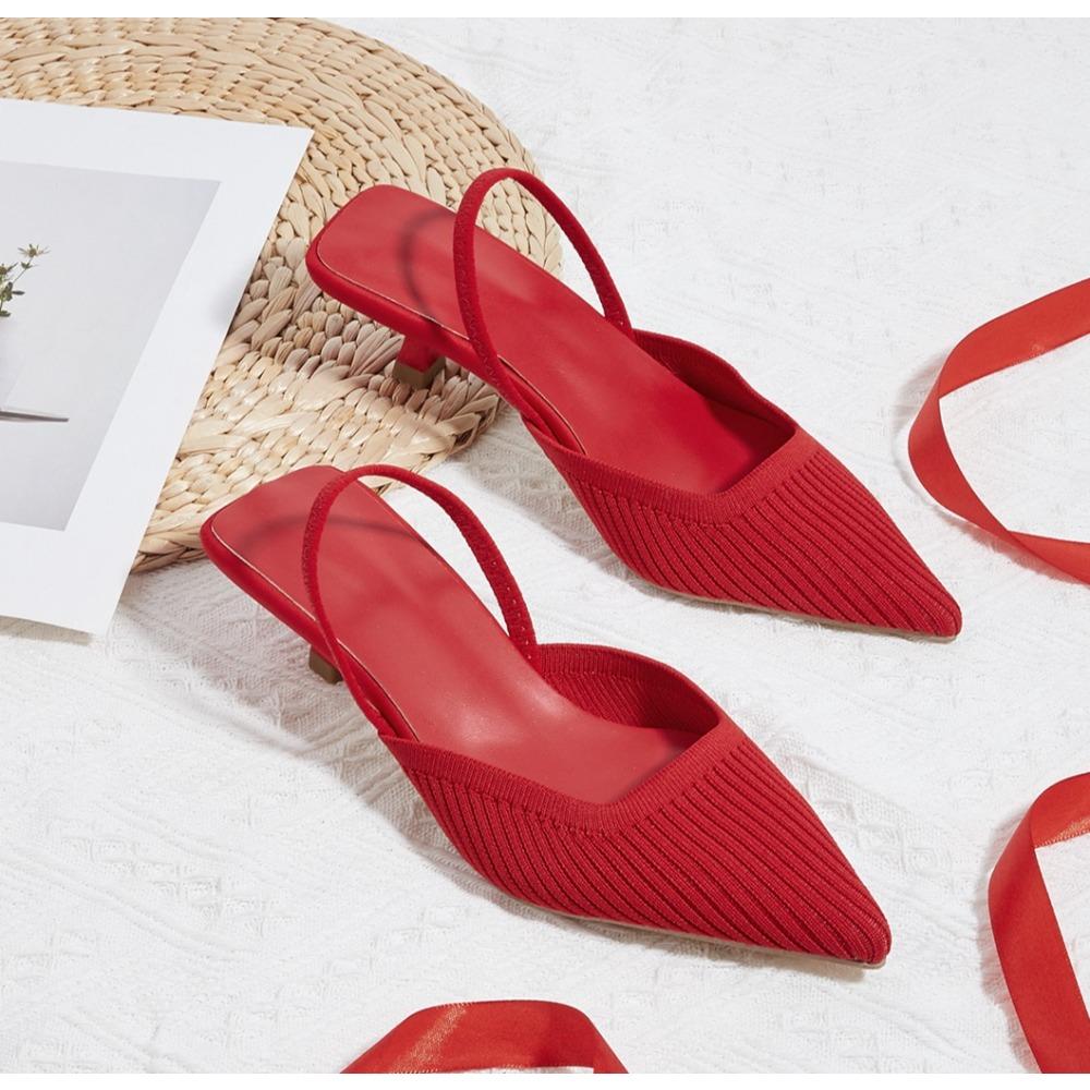 Brand Designer Large Pumps Women's High Heel Sandals Fashion Stripes Soft and Breathable Knitted Round Thick Heel Shoes