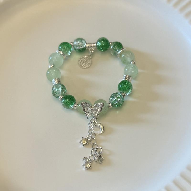 Chinesischer Stil Grüne Perlenarmbänder für Damen Vintage Temperament Schmetterling Stern Quaste Armband Schmuck Zubehör Geschenke