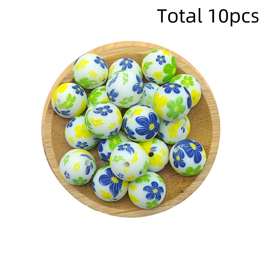 10/10pcs 15mm silicone beads with various styles of printed patterns, perfect DIY bead handmade accessories, fashionable jewelry