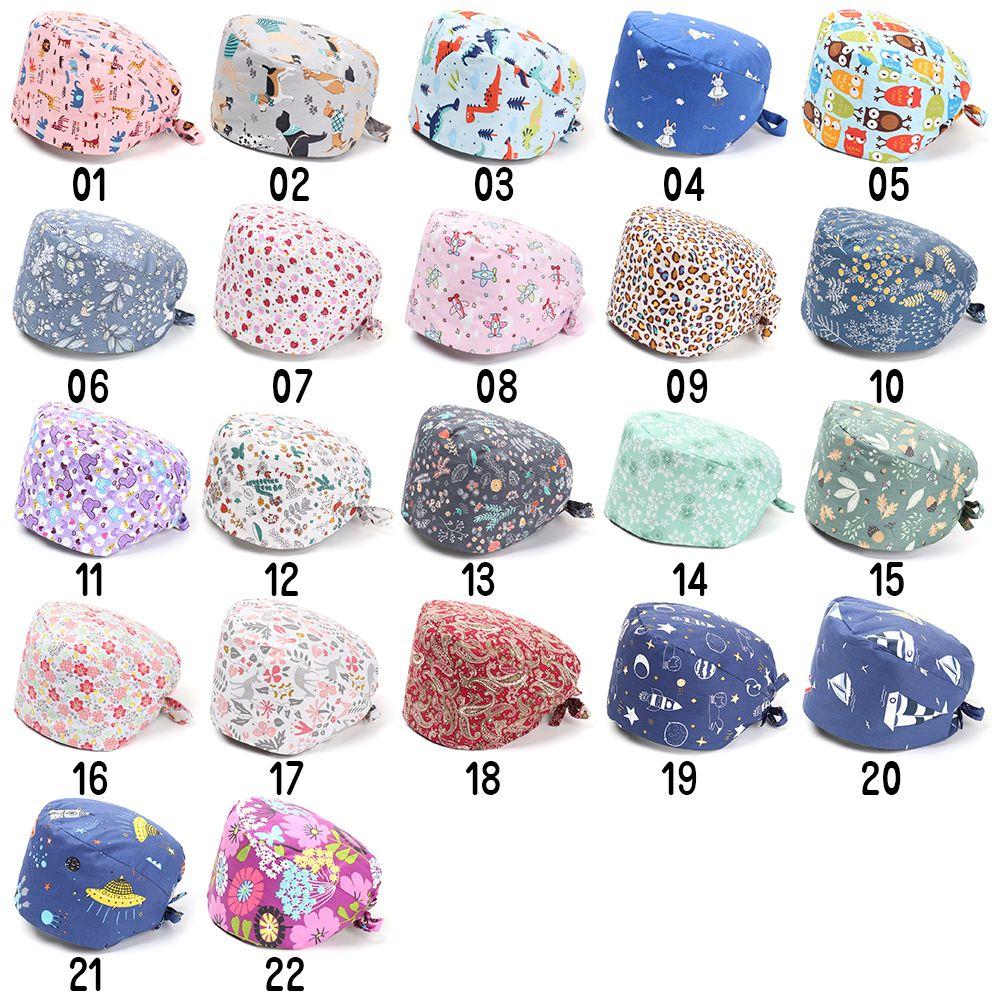 Adjustable HeadCover With Sweatband Men Women Bouffant Hat Pure Colour Cotton Hats Surgical Scrub Cap