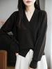 Women's Coffee Velvet V-Neck Knit Sweater – Autumn/Winter Korean Style Pullover Top
