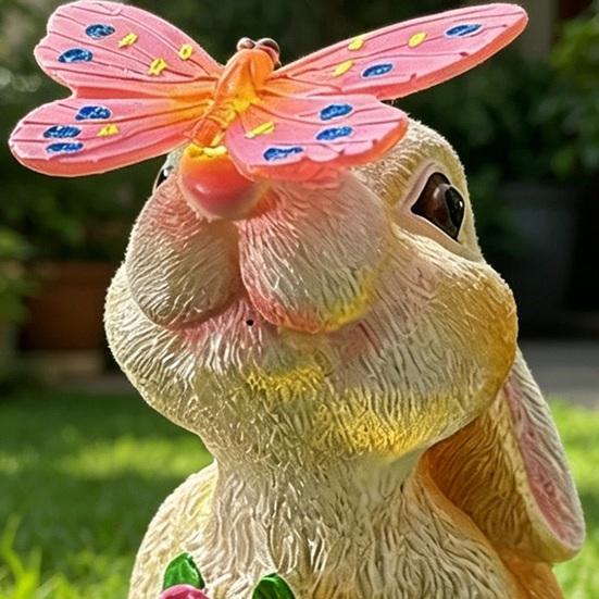 Statue de Jardin Lapin Figurine Lapin en Résine avec Papillon Art de Jardin Imperméable pour Patio Balcon Pelouse Pendaison de crémaillère Cadeaux d'Anniversaire pour Maman Grand-mère Femmes