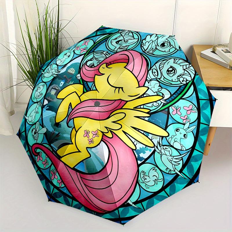 

My Little Pony Stained Glass Window Art Print Umbrella Cute Umbrella with Cute Design, Portable 3 Fold Compact Umbrella for Men & Women,S345