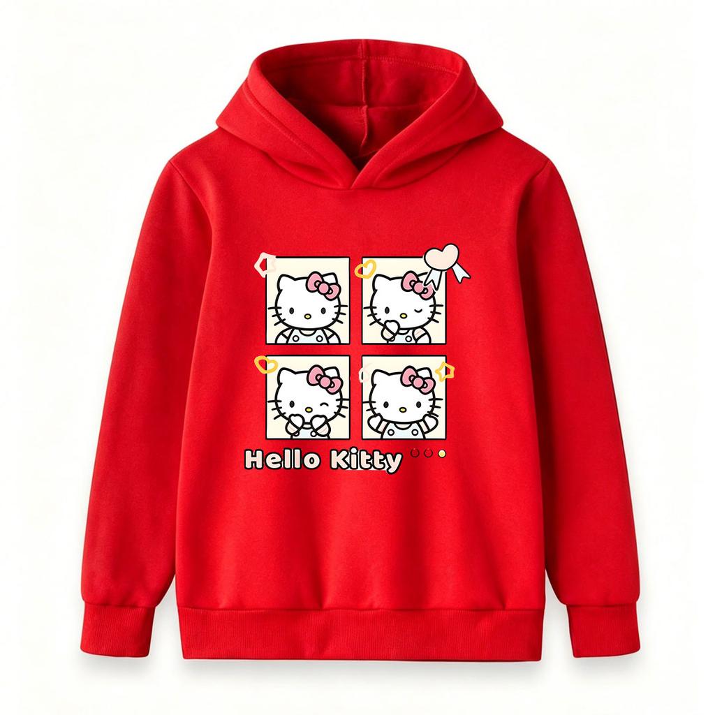 Cute Cartoon Cat Print Kids Hooded Sweatshirt, Unisex Boys Girls Long Sleeve Casual Pullover Top, Soft Cozy Warm Loose Fit Children Daily Wear for