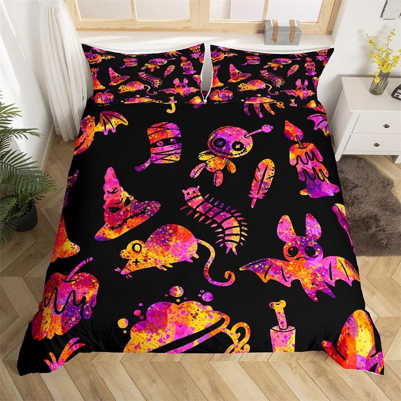 Halloween Duvet Cover Queen Boys Trick or Treat Bedding Set For Kids Teen Room Decor Microfiber Soft Sugar Skull Comforter Cover
