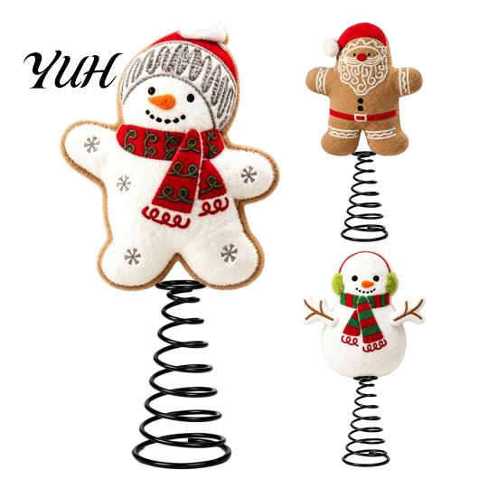 Vivid Felt Tree Ornament Wool Christmas Topper, Cute Snowman/Santa Claus Treetop with Topper Spring Base, Holiday Xmas Decoration for Home Party Decor
