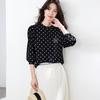 CARBAMMI Women's Long-Sleeve Polka Dot Chiffon Blouse