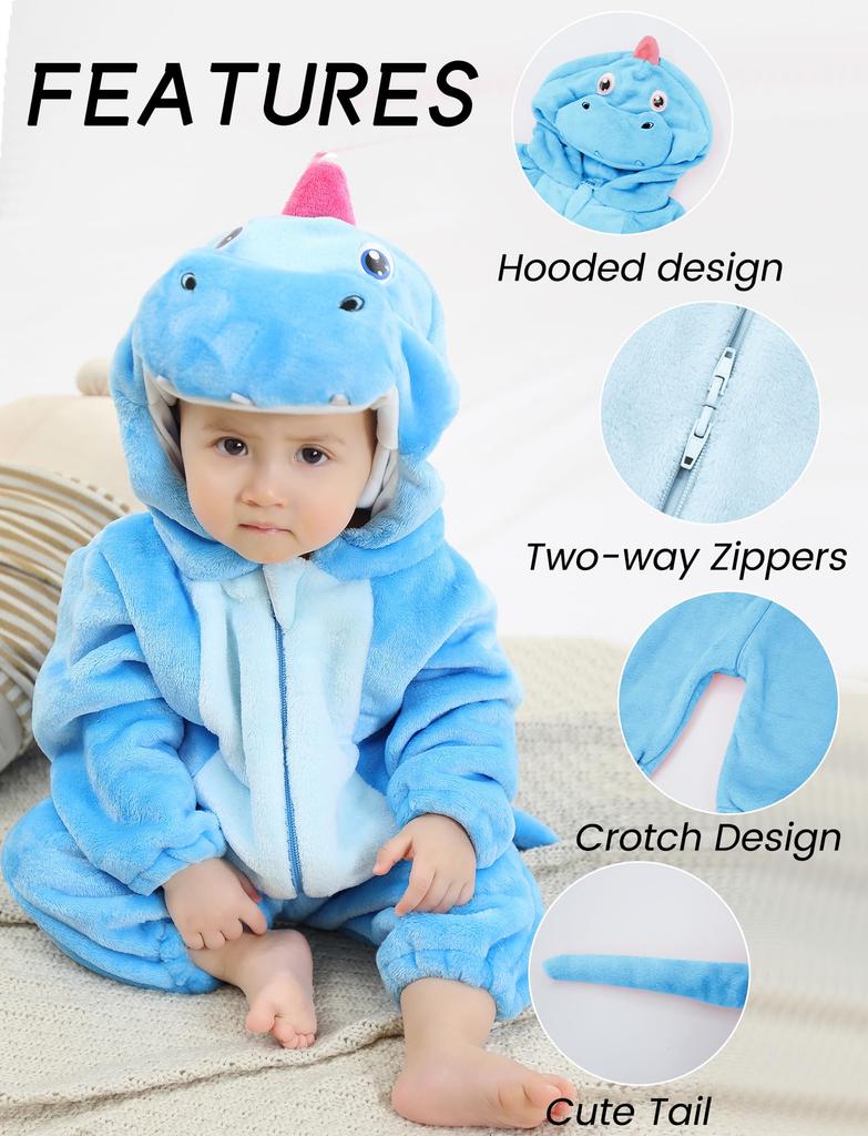 Maeau Baby Dinosaur Kigurumi Romper Coverall for Halloween Newborn Winter Christmas Baby Shower Birthday Commemorative Photo 110 Infants, Cosplay,
