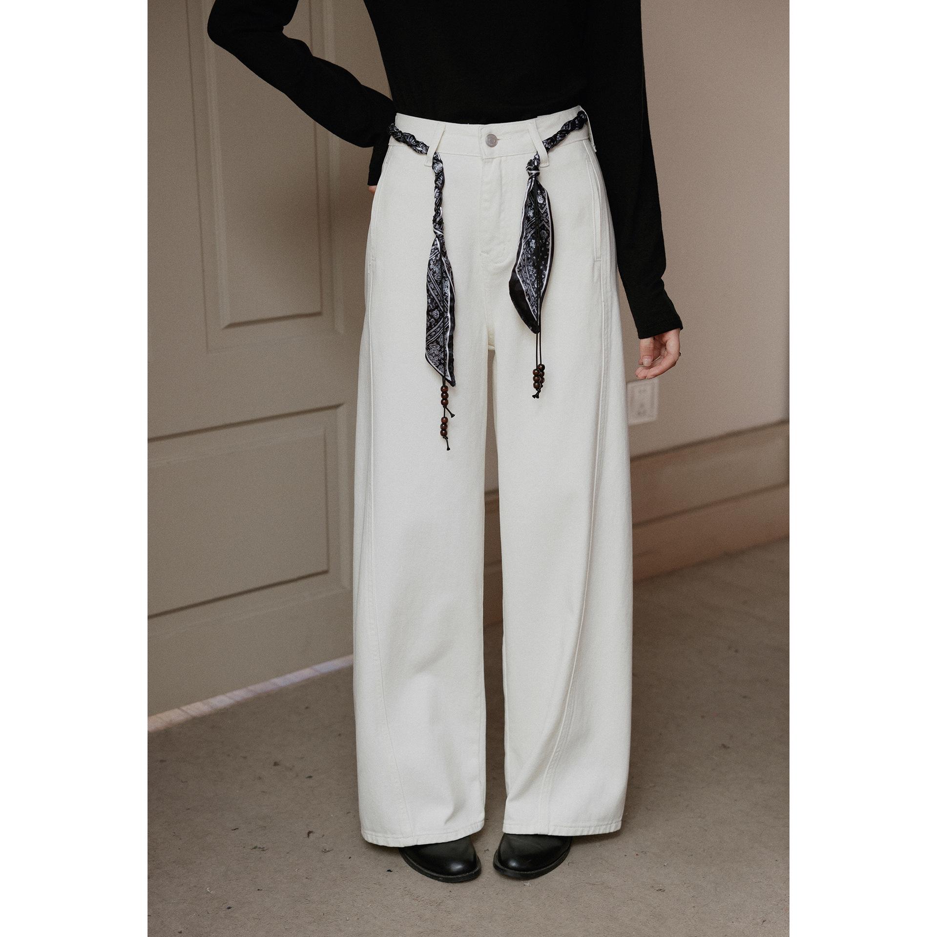 

Ge Ming Women s Korean Style High-Waist Wide-Leg Jeans - Spring Straight Leg Pants N591C. S (90-105 cm)