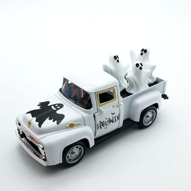 Haunted Metal Truck Halloween Collectible Alloy Car Model with Removable Ghostly Miniature Ornament Home Decors Gift