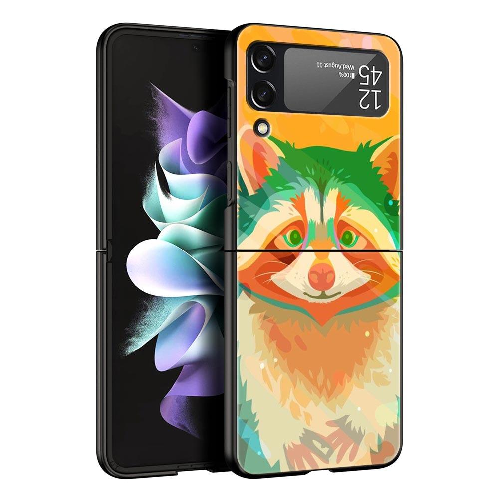 Hard PC Phone Case For Samsung Galaxy Z Flip 7 6 5 4 Black Cover For Galaxy Z Flip 3 Foldable Shockproof Cute Animal Raccoon Bag Z Flip 6