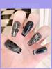 Unhas Postiças Olho de Gato Preto Feitas à Mão Com Strass Brilhantes Estilosas e Luxuosas