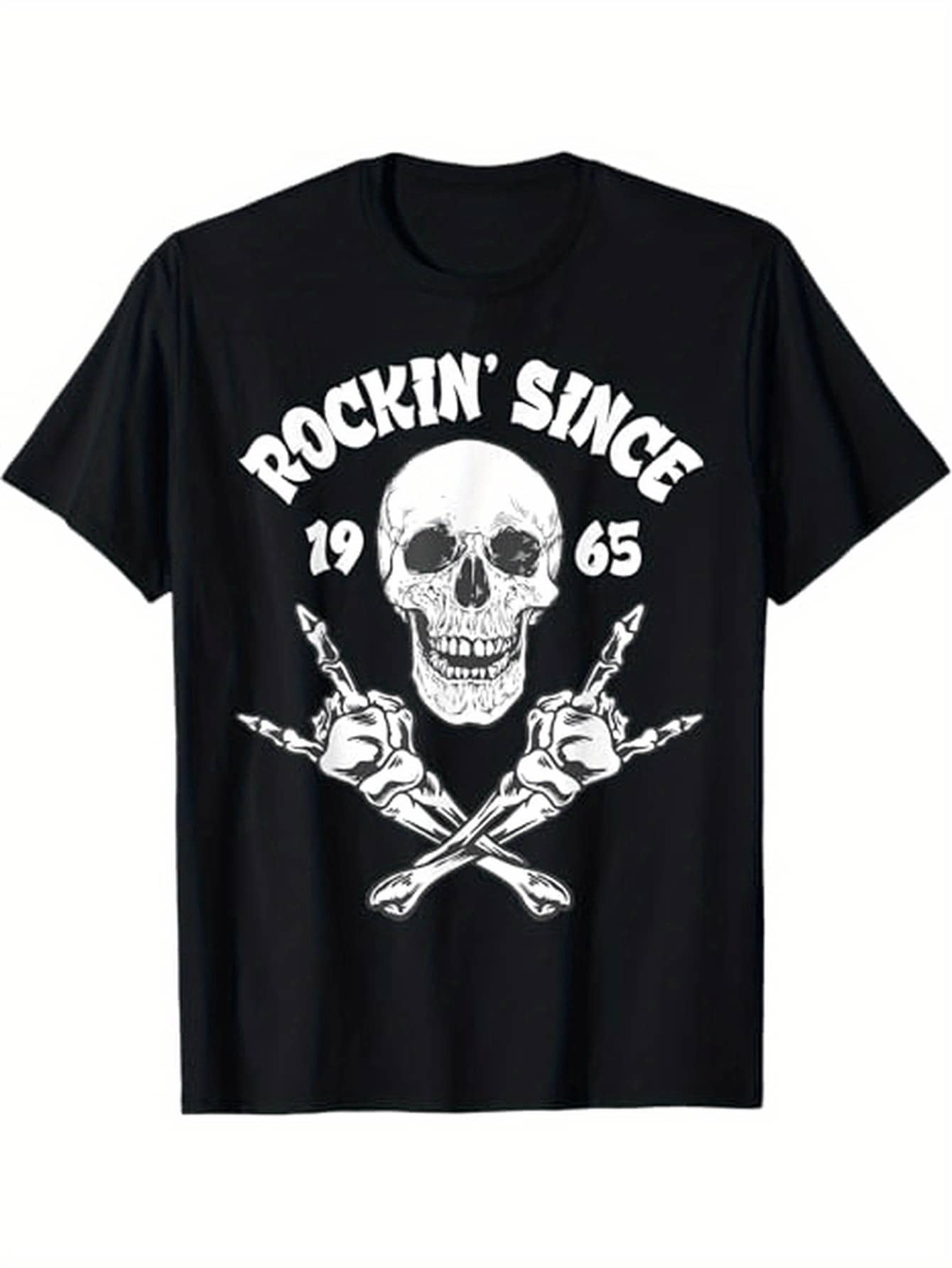 Rock  n  Roll Rockin Since 1965 Skull Printed T-Shirt,Unisex s Printed T-Shirt M