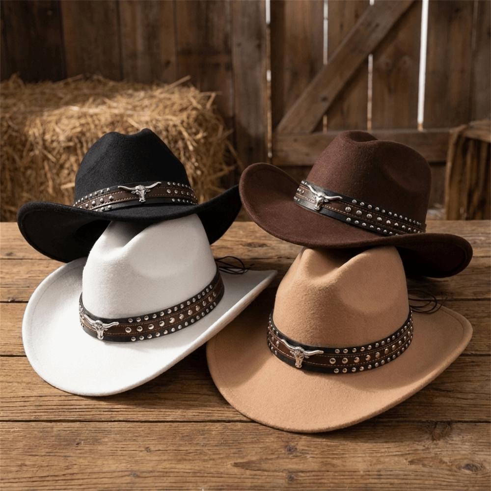 Wide Brim Western Cowboy Hat Rivet Riding Hat Vintage Felt Cowgirl Hat Festive Occasions
