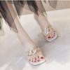 Women's Slippers and Ladies Sandals Square Toe Medium Heel Shoes New Collection Fashion Slides High Quality Original Vip 39 Shoe