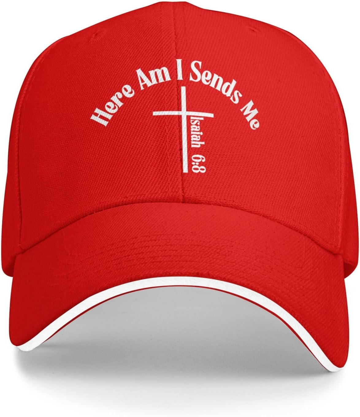 Here Am I Sends Me Isaiah 68 Cross Graphic Trucker Hat Adjustable Polyester Baseball Cap for Men Women One Size