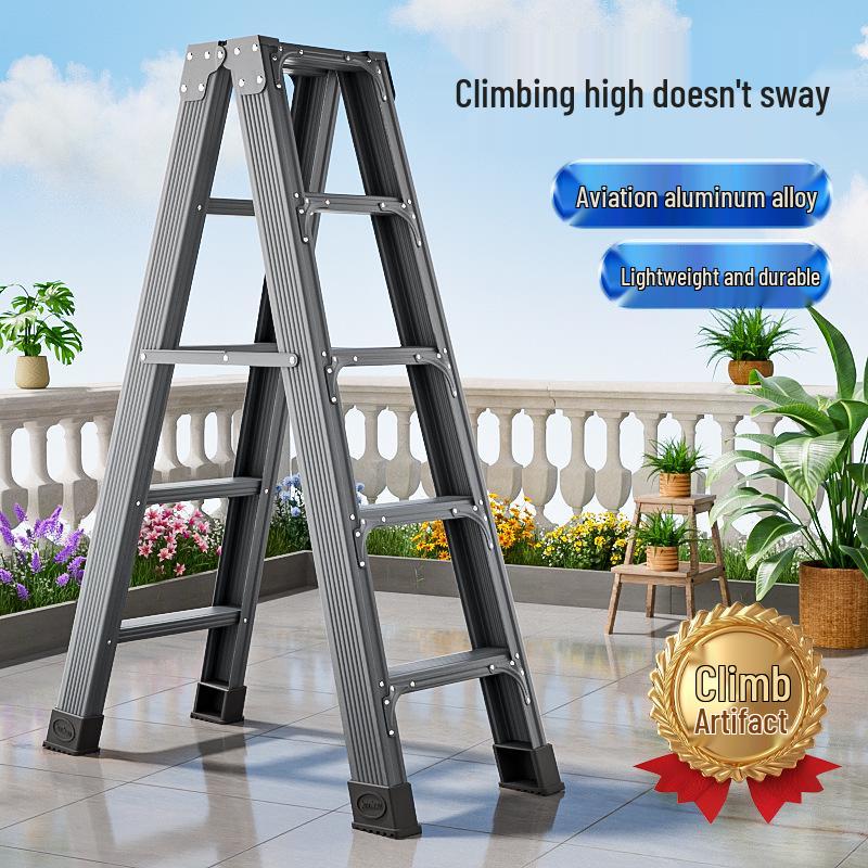Aluminum Alloy Folding Telescopic A-Frame Ladder - Widened & Thickened, Lightweight, Double-Sided for Indoor Use