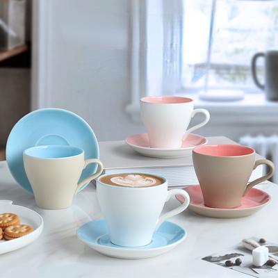 Creative Coffee Cup and Saucer Set Color Block Matt Ceramic European Coffee Mug Frosted Office Couple Mug Tea Cup Drinkware