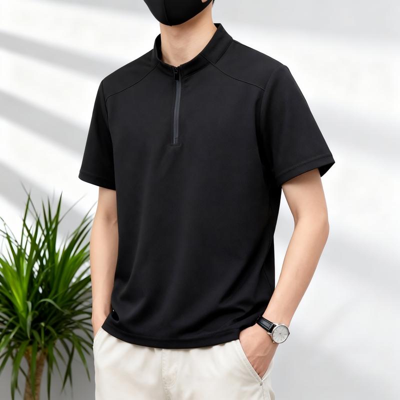Men's Half Zip Short Sleeve Polo - Casual Stand Collar T-Shirt