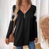 Autumn Winter Personality Loose Casual Embroidery Zipper Tee Women Long Sleeve All-match Pullover T-shirt Top