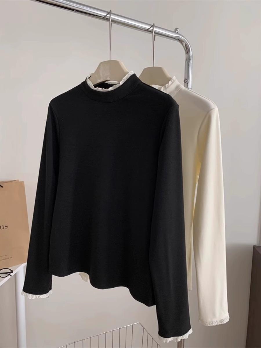 

Женская блузка с полувысоким воротником и длинными рукавами из французского кружева 2025 - осенне-зимний стиль Medium чёрный