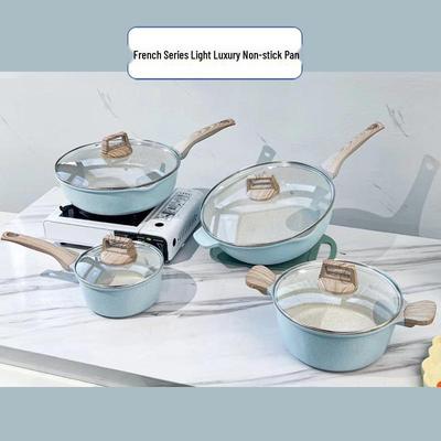 French Non-Stick Maifan Stone Wok & Universal Cookware Set: Oil-Free, Smoke-Free Pan, Stir-Fry Pan, Milk Pot, Soup Pot, Frying Pan.
