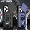 KEYSION Shockproof Armor Case for HONOR 400 Pro 5G Slide Camera Lens Protection Ring Stand Phone Back Cover for Huawei Honor 400