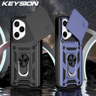 KEYSION Shockproof Armor Case for HONOR 400 Pro 5G Slide Camera Lens Protection Ring Stand Phone Back Cover for Huawei Honor 400