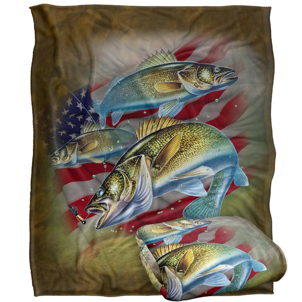 JQ Licensing Silky American Flag Fishing Supersoft Blanket