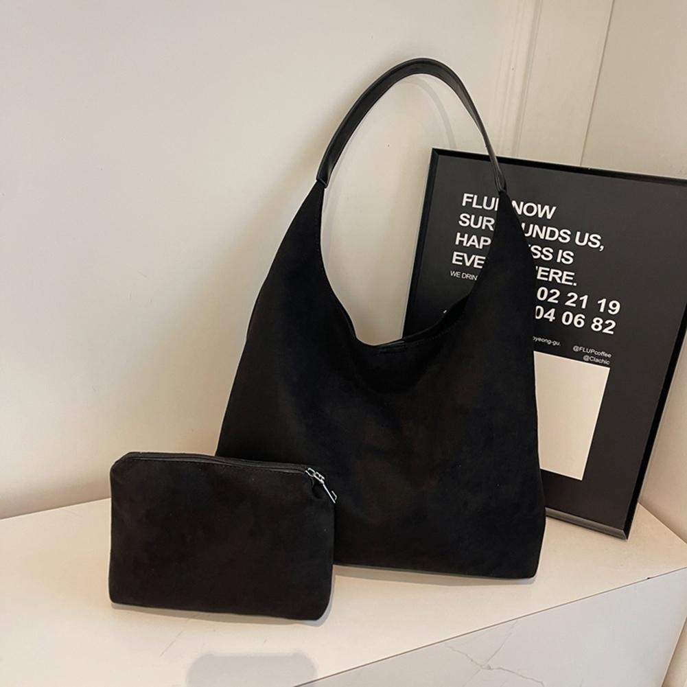 Women Suede Shoulder Bag Retro Single Shoulder Bag Solid Color Simple Tote Handbag Vintage Hobo Bag Outdoor Travel Bag
