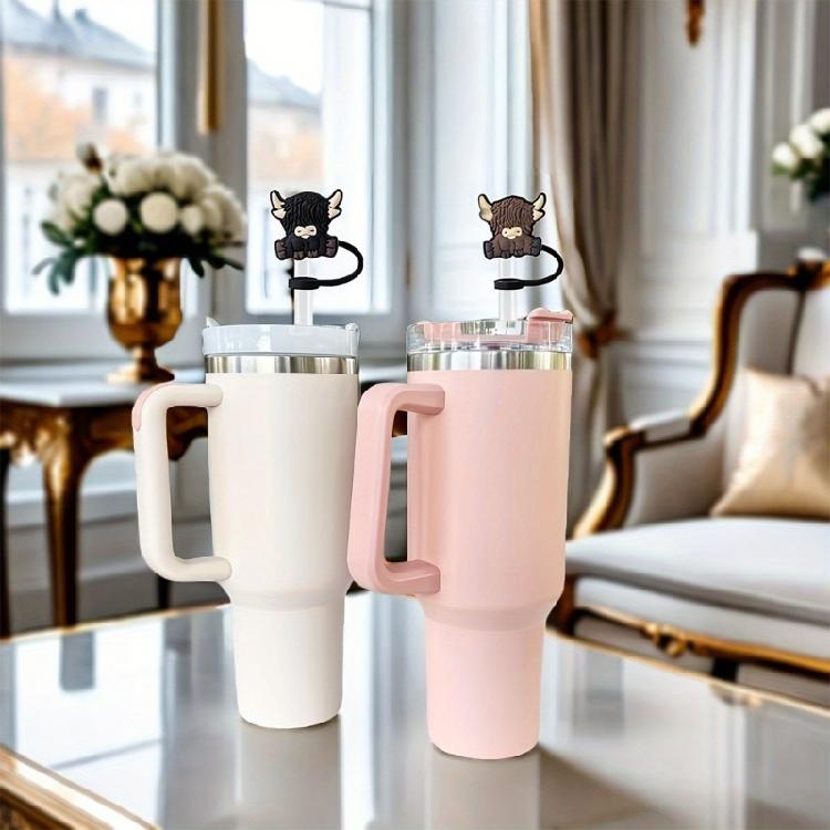 Set of 6 Cartoon Cow Shaped Straw Stopper Cover Adorment Plastic Straw Lid Drinkware Straws Tips Cover Cup Accessories