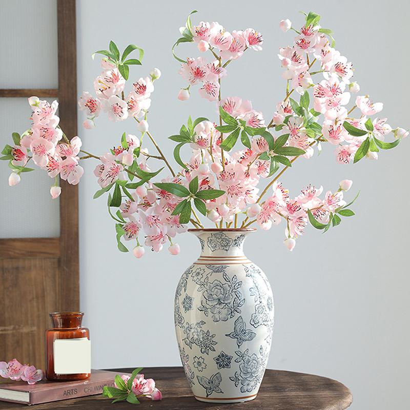 Simulation Cherry Blossom Long Branch 2 Fork Peach Blossom Branch Wedding Decoration Landscaping Ornaments Artificial Flowers