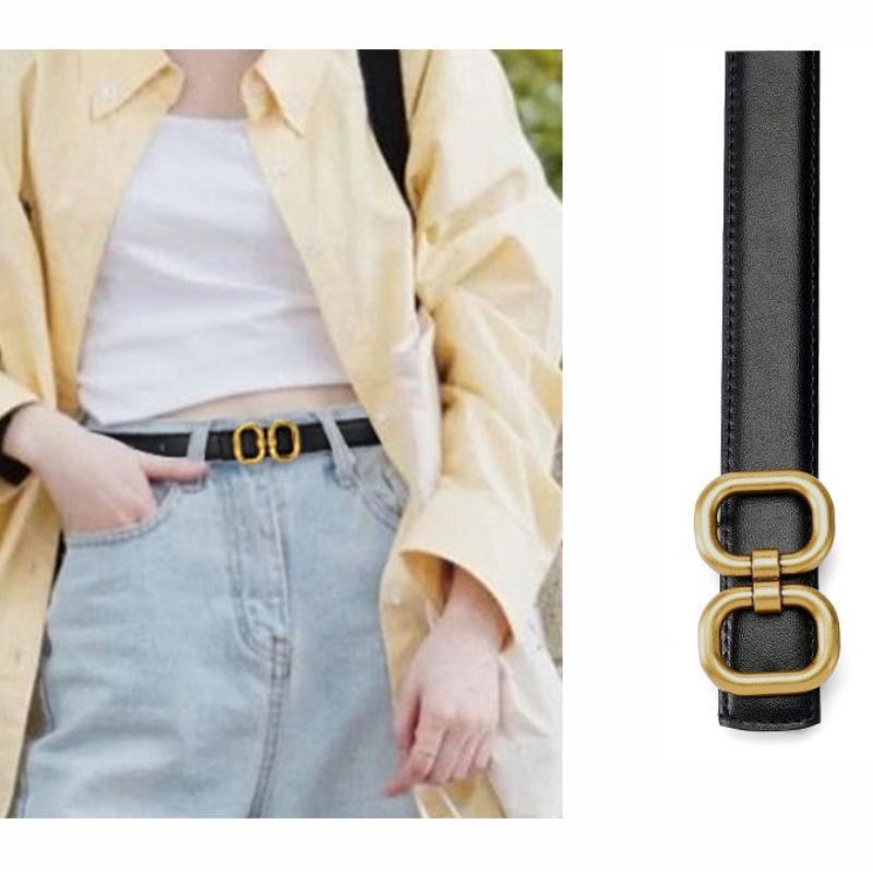 Women's Vintage Double D Buckle Two-Layer Cowhide Belt Versatile Jeans Dress Decorative Belt