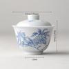 Antique Blue White Porcelain Gaiwan Hand Painted Jasmine Flower Ceramic Chinese Gongfu Tea Set Home Brewing Lidded Tea Bowl