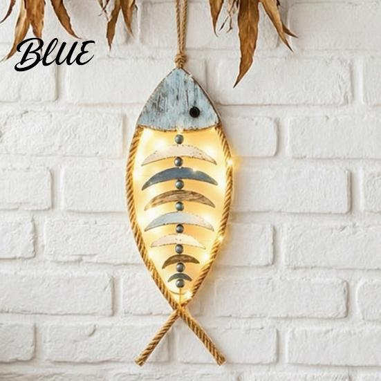 Wood Wall Hanging Decoration Bohemian Wooden Fish Decor With/without LED Lights Coastal Retro Ornament Handmade Hemp Rope for Bedroom Living