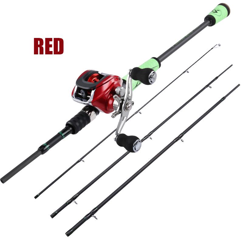 Casting Fishing Rod Reel Combos 2.1m/2.4M 4 Section Baitcaster Rod and 17+1BB Casting Fishing Reel
