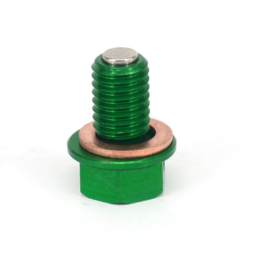 JFG RACING M10mm*P1.5mm Magnetischer Ölablassschraube mit Dichtring für KX65/85/100/125/250/250F/450F/500 KLX230/230R/250D-TRACKER/300R Grün