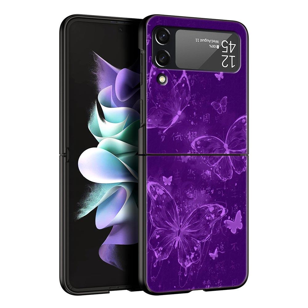 Art Purple Butterfly Hard PC Phone Case For Samsung Galaxy Z Flip 7 6 5 4 Black Cover For Galaxy Z Flip 3 Foldable Shell Fundas
