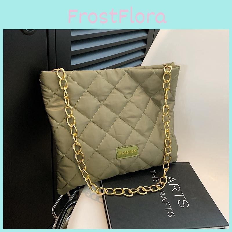 Stylish Nylon Quilted Chain Bucket Bag For Women Trendy Street Fashion Handbag